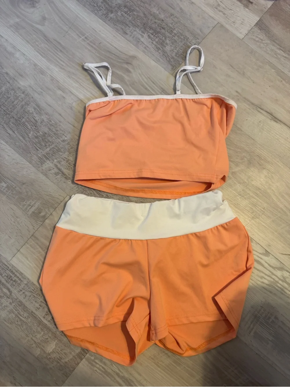 Women's Peach Two-Piece Sleep Set with White Trim